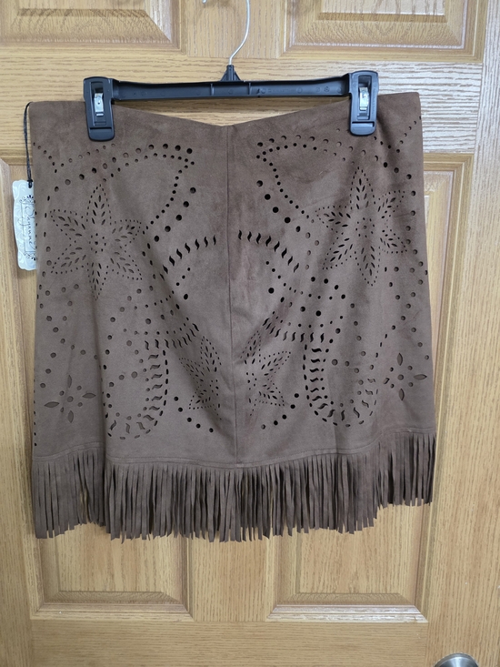 Shyanne Dresses & Skirts - Shyanne (Boot Barn) Fringed Brown Laser-Cut Mini Skirt